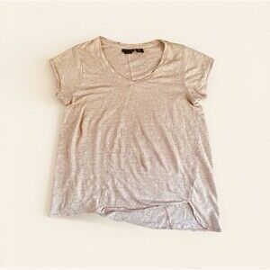 Tahari Top T-Shirt M Blush Pink Linen Asymmetric Hem Lightweight Tee Jersey Knit